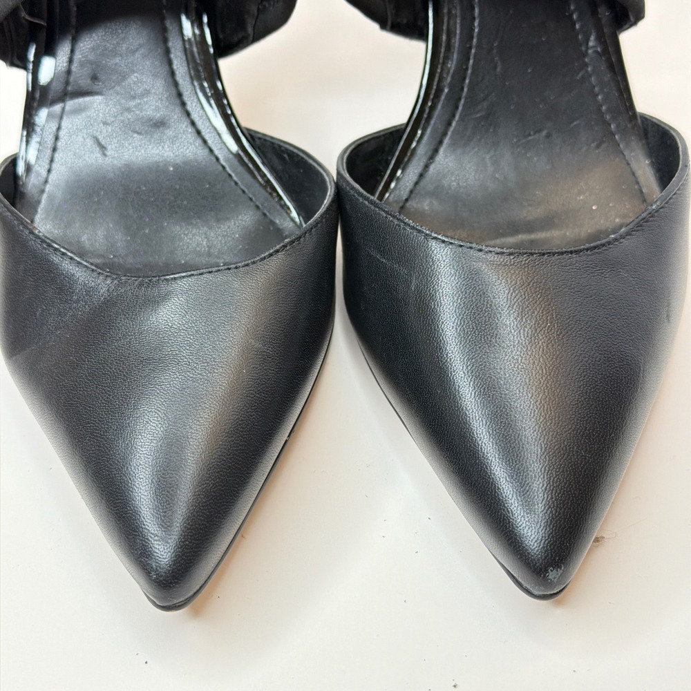 White House Black Market Black Leather Pointed Toe Mule Stiletto Heels 7M - Picture 4 of 8